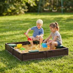 Kids Outdoor Sandbox with Canopy, Bottom Fabric Liner, Brown – view 7