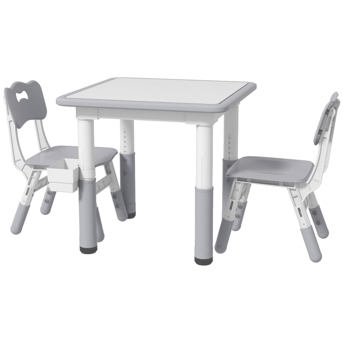 Qaba 3 Pieces Toddler Table and Chair Set, Height Adjustable Kids Table and Chair Set w/ Storage, for Playroom