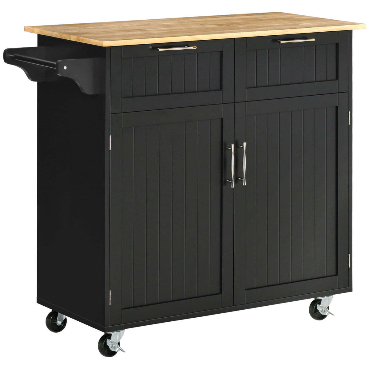 Rolling Kitchen Island with Storage Drawers, Kitchen Cart with Rubber Wood Top, Cabinet & Towel Rack, White – view 3