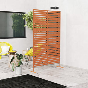 Decorative Outdoor Privacy Panel, Freestanding Metal Outdoor Divider with Stand for Garden, Backyard, Deck, Pool, Brown