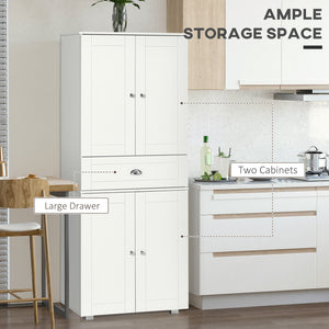 72" Kitchen Pantry Cabinet, Modern Kitchen Pantry Storage Cabinet with 4 Doors and 3 Adjustable Shelves, White