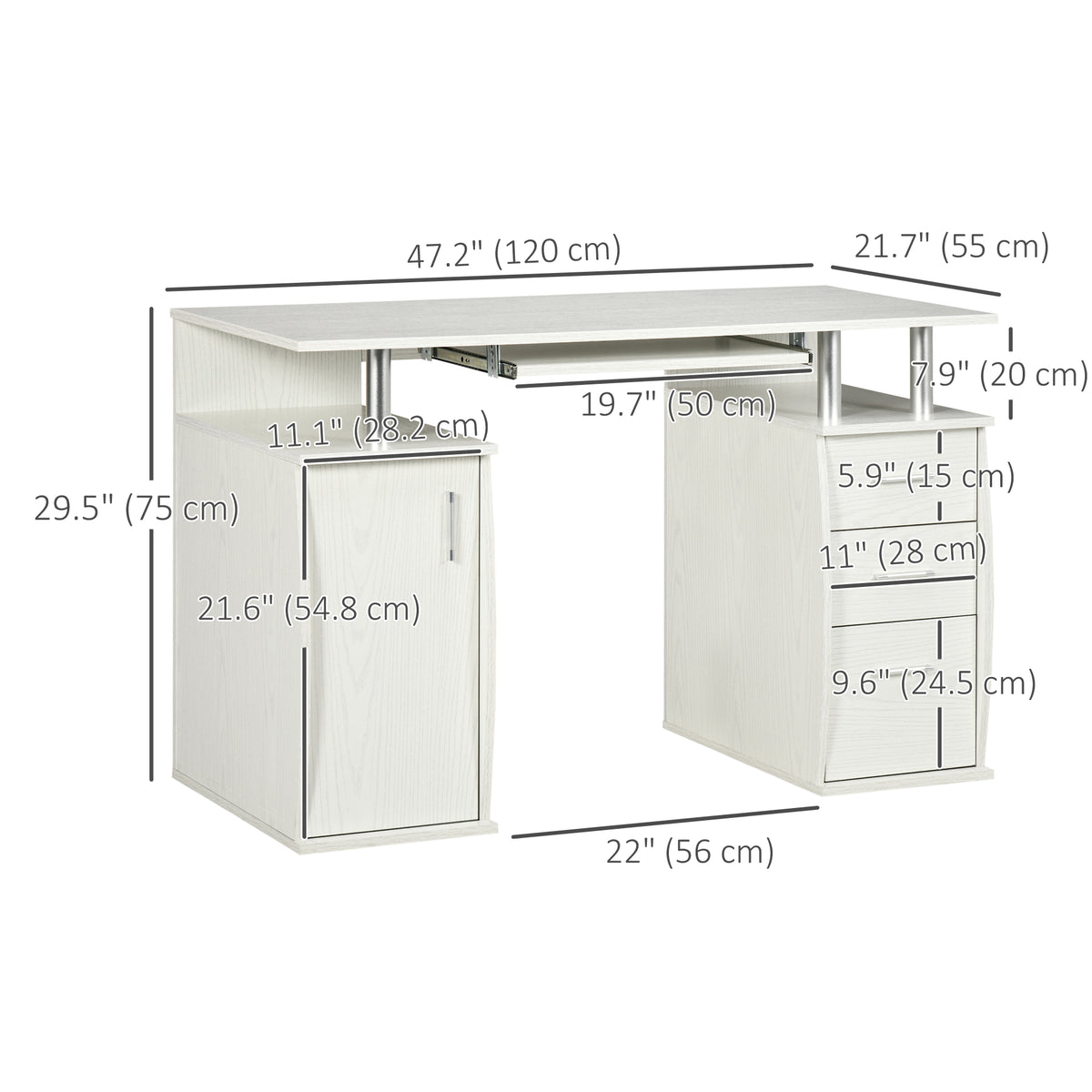 47" Computer Desk with Keyboard Tray and Storage Drawers – view 9