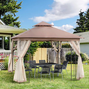 10'x10' Soft-top Steel Patio Gazebo Outdoor Sun Shelter with 2-Tier Polyester Roof, Curtain Sidewalls, Beige – view 21