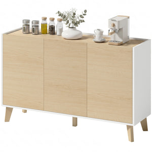 Sideboard Buffet Cabinet, 47" Modern Kitchen Storage Cabinet with 6 Compartments, Soft-Close Doors, Natural Wood Effect