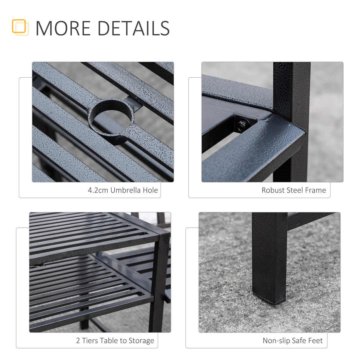 Steel Garden Bench w/ Middle Table, Umbrella Hole, Double Seat for Outdoor, Patio, Backyard  Weather-Resistant Frame, Black
