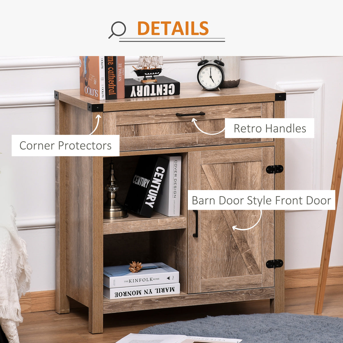 Rustic Barn Door Storage Cabinet Modern Farmhouse Buffet Sideboard for Kitchen & Dining Room Dark Oak – view 12