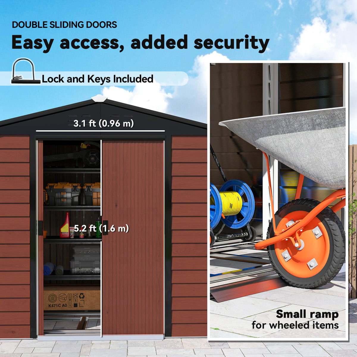 8' x 7' Outdoor Storage Shed, Easy to Assemble, Upgraded Galvanized Metal Garden Shed with Lockable Doors – view 12