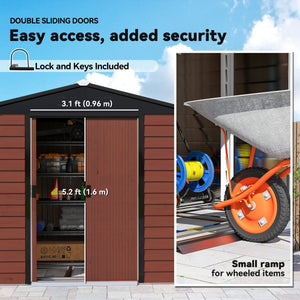 8' x 7' Outdoor Storage Shed, Easy to Assemble, Upgraded Galvanized Metal Garden Shed with Lockable Doors – view 12