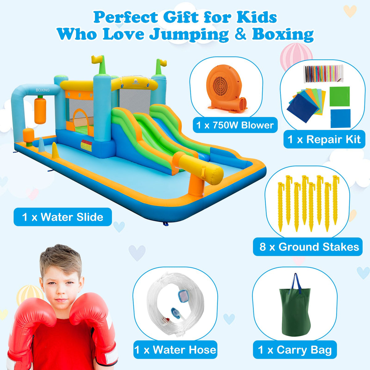 Giant Inflatable Water Slide for Kids Aged 3-10 Years (with 680W Blower) view 6