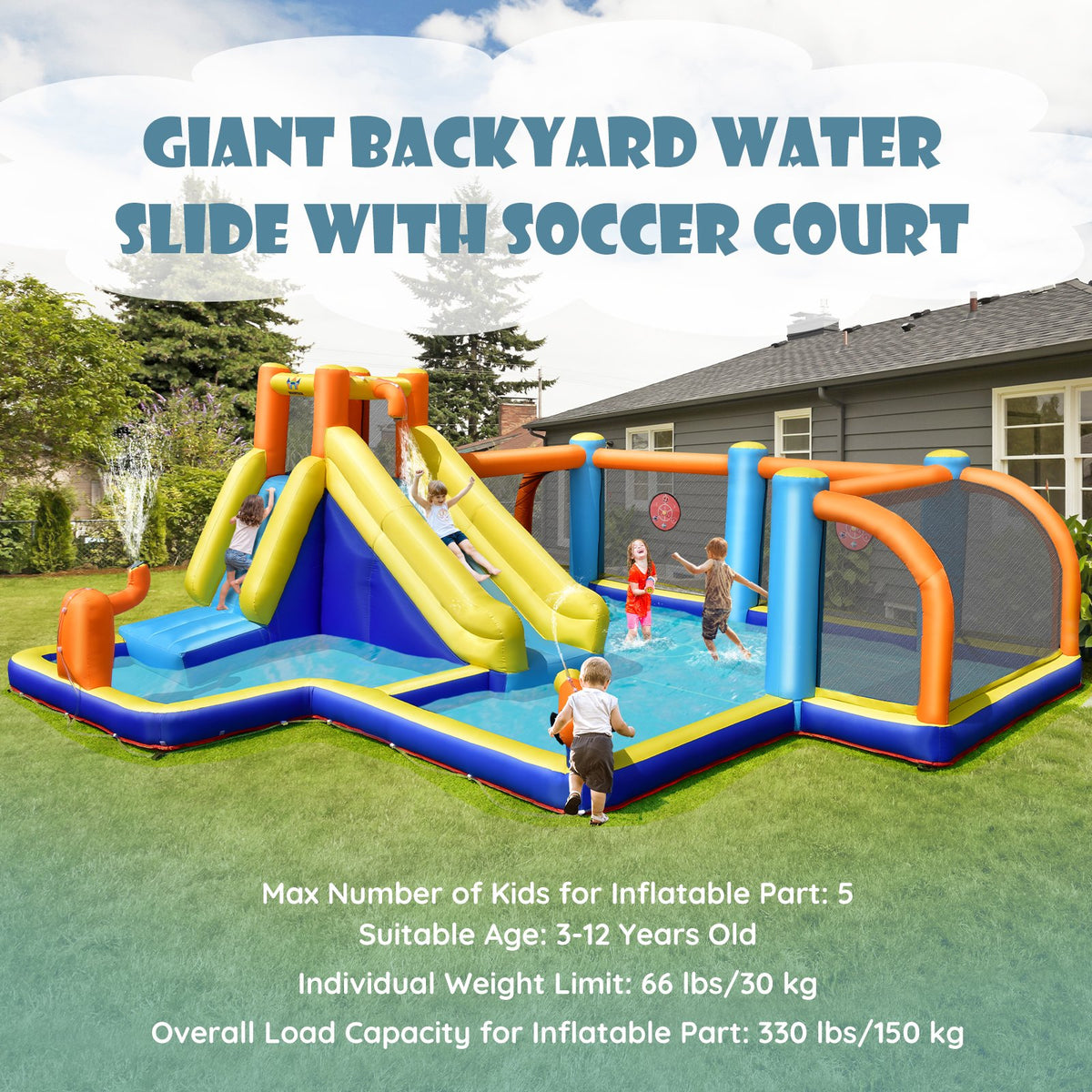 Giant Soccer-Themed Inflatable Water Slide with 735W Blower view 2