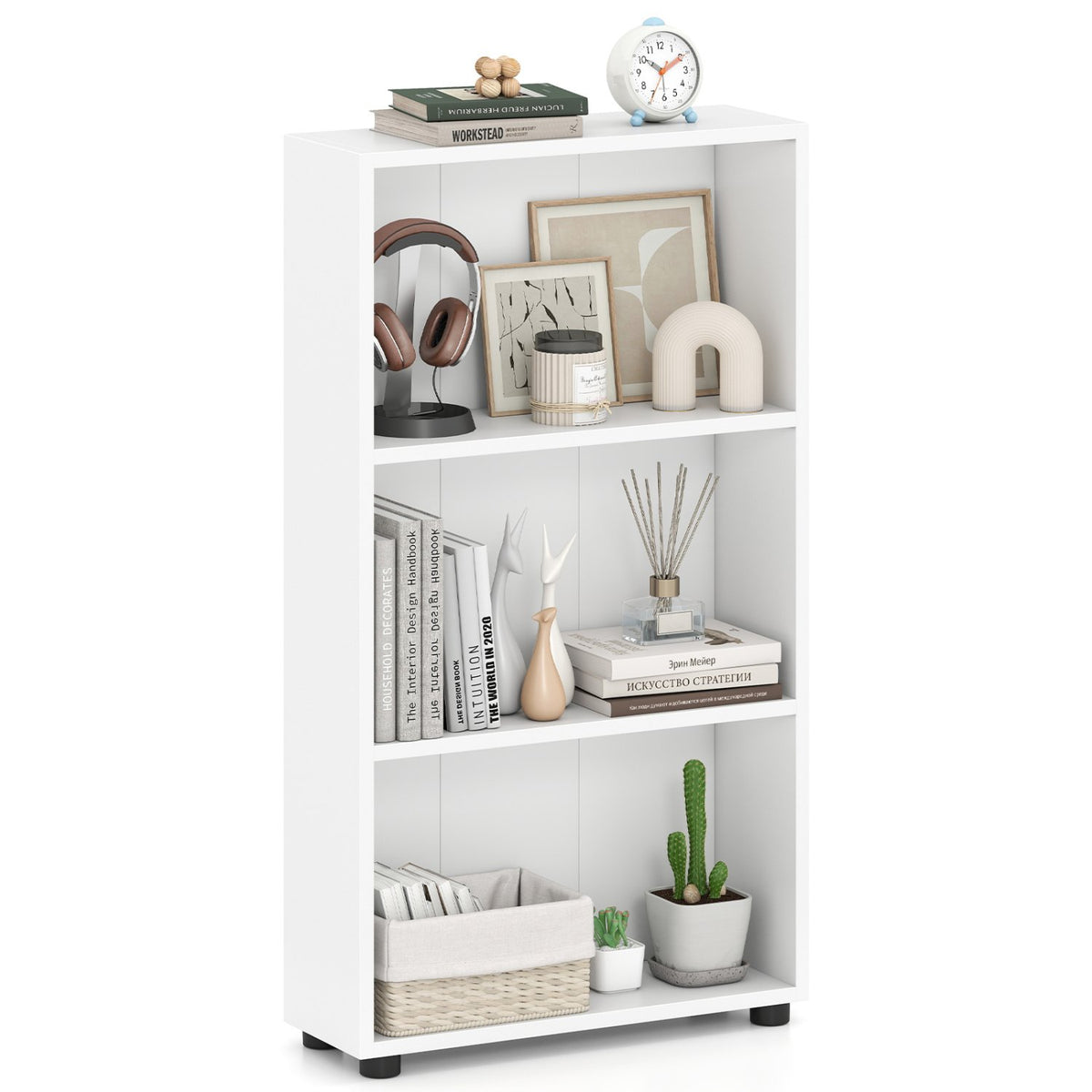 3-Tier Bookcase 42 inch Tall Book Shelf with Anti-Tipping Kit-White view 4