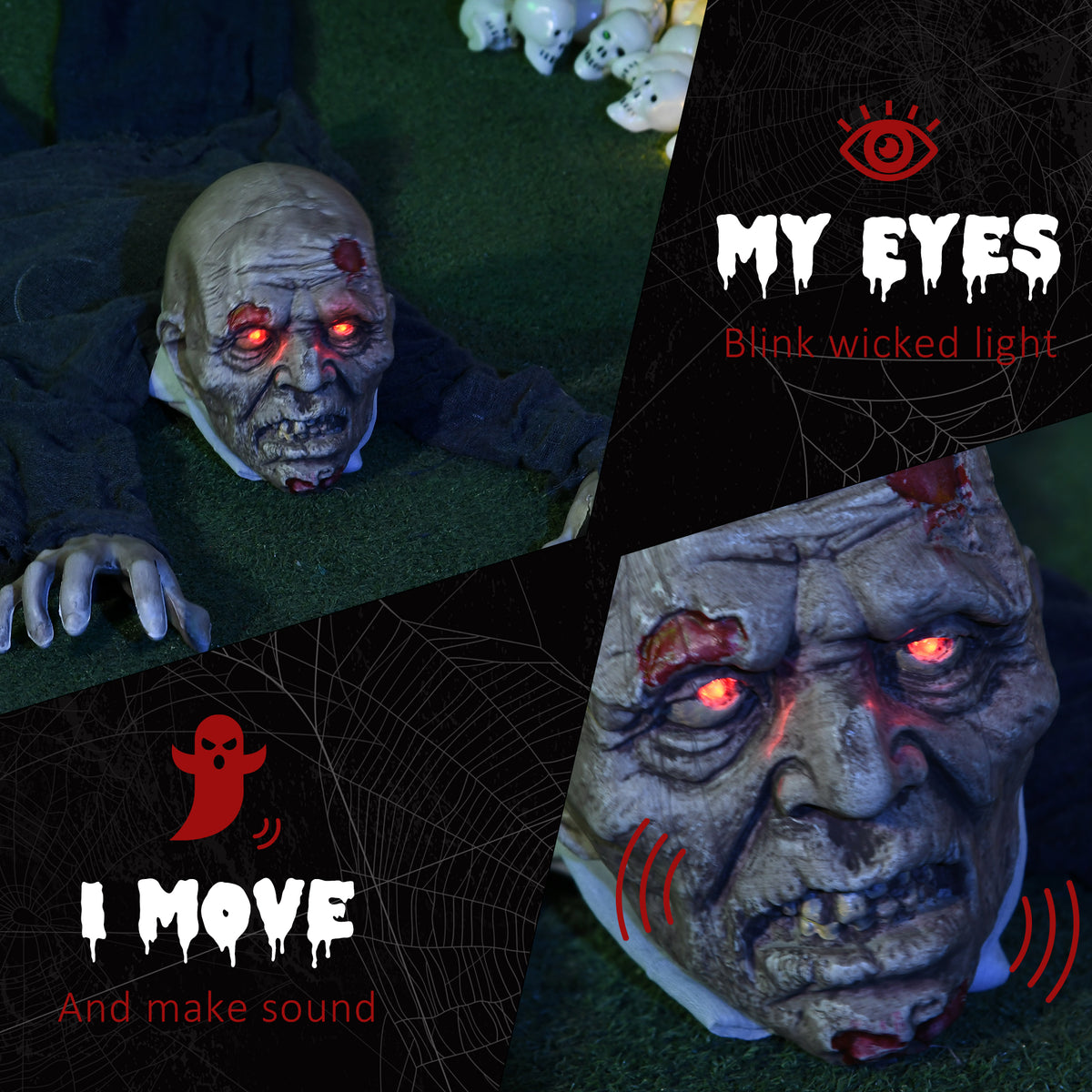 55.9 Inch/4.7ft Life Size Outdoor Halloween Decoration Hanging Mummy with Spider Web, Animated Prop Decor with Sound and Motion Activated, Light Up Eyes, Creepy Sound