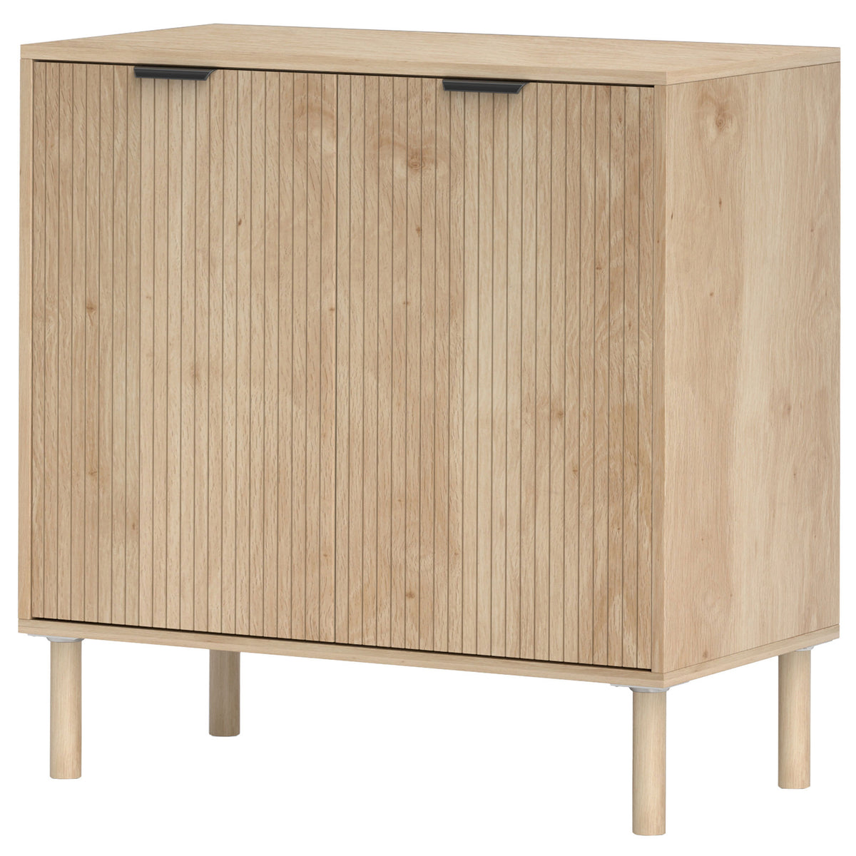 Accent Cabinet with Doors & Adjustable Shelf, Freestanding Console Cabinet with Wood Legs, Elevated Base for Living Room, Oak