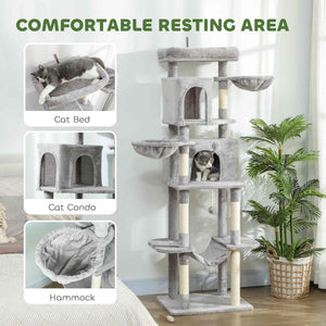 69" Cat Tree, Multi-Level Cat Tower with 2 Condos, Plush Perch and Sisal Scratching Posts, Dark Grey – view 11