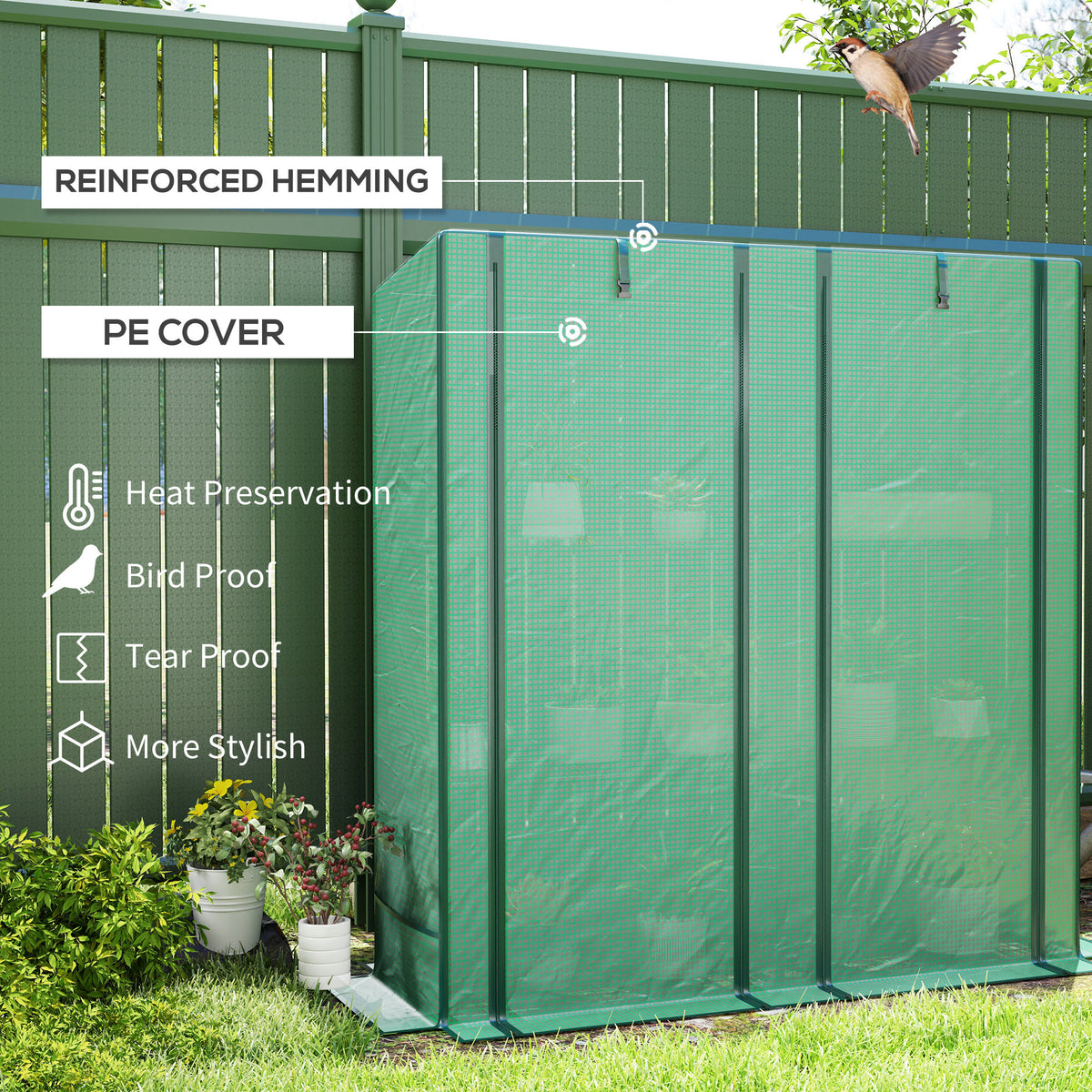 Mini Greenhouse with 3 Tier Shelves, 3 Roll-Up Doors for Indoor Outdoor, Green – view 10