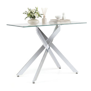 Glass Console Table Modern Entryway Table with Clear Tempered Glass Top-Silver view 4