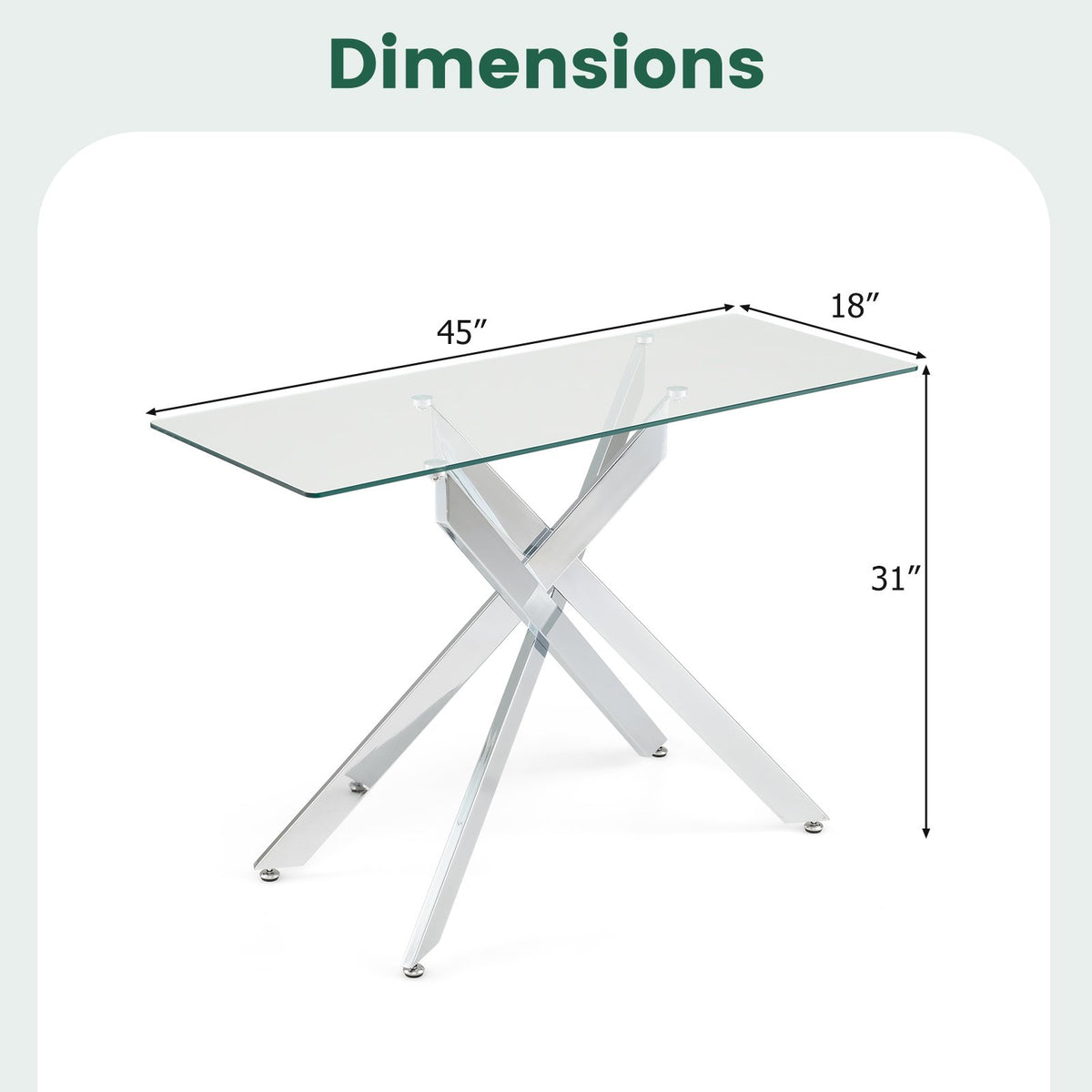 Glass Console Table Modern Entryway Table with Clear Tempered Glass Top-Silver view 5