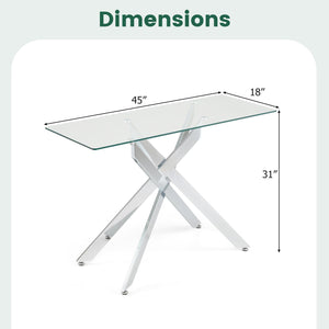 Glass Console Table Modern Entryway Table with Clear Tempered Glass Top-Silver view 5