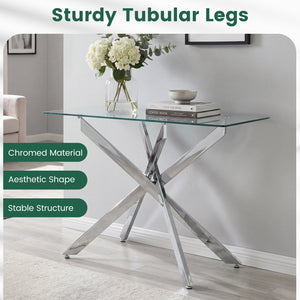 Glass Console Table Modern Entryway Table with Clear Tempered Glass Top-Silver view 8