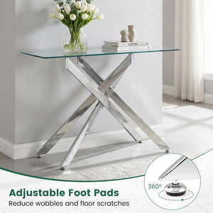 Glass Console Table Modern Entryway Table with Clear Tempered Glass Top-Silver view 9