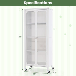 Glass Doors Storage Cabinet with Wheels and Adjustable Shelves-White view 5