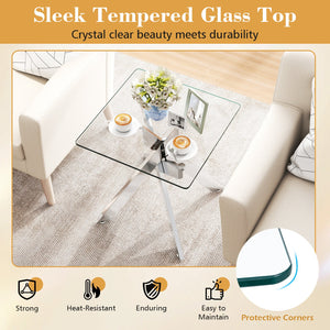 Glass Side Table Square End Table with Tempered Glass Top and Metal X Base-Silver view 8