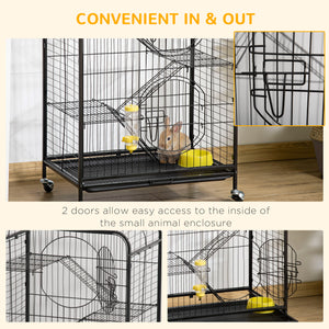 Rolling Small Animal Cage 36.6" Pet Rabbit Ferret Playpen, Animal Supply Kit Metal Black for Bunny, Pet Mink, Chinchilla