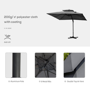 10' x 10' Cantilever Patio Umbrella, Double Top Square Offset Umbrella with 360° Rotation – view 12