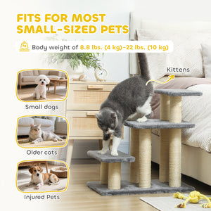 Cat Stairs with 2 Sisal Scratching Post for High Bed Couch, Adjustable 3-Tier Pet Stairs, White & Grey