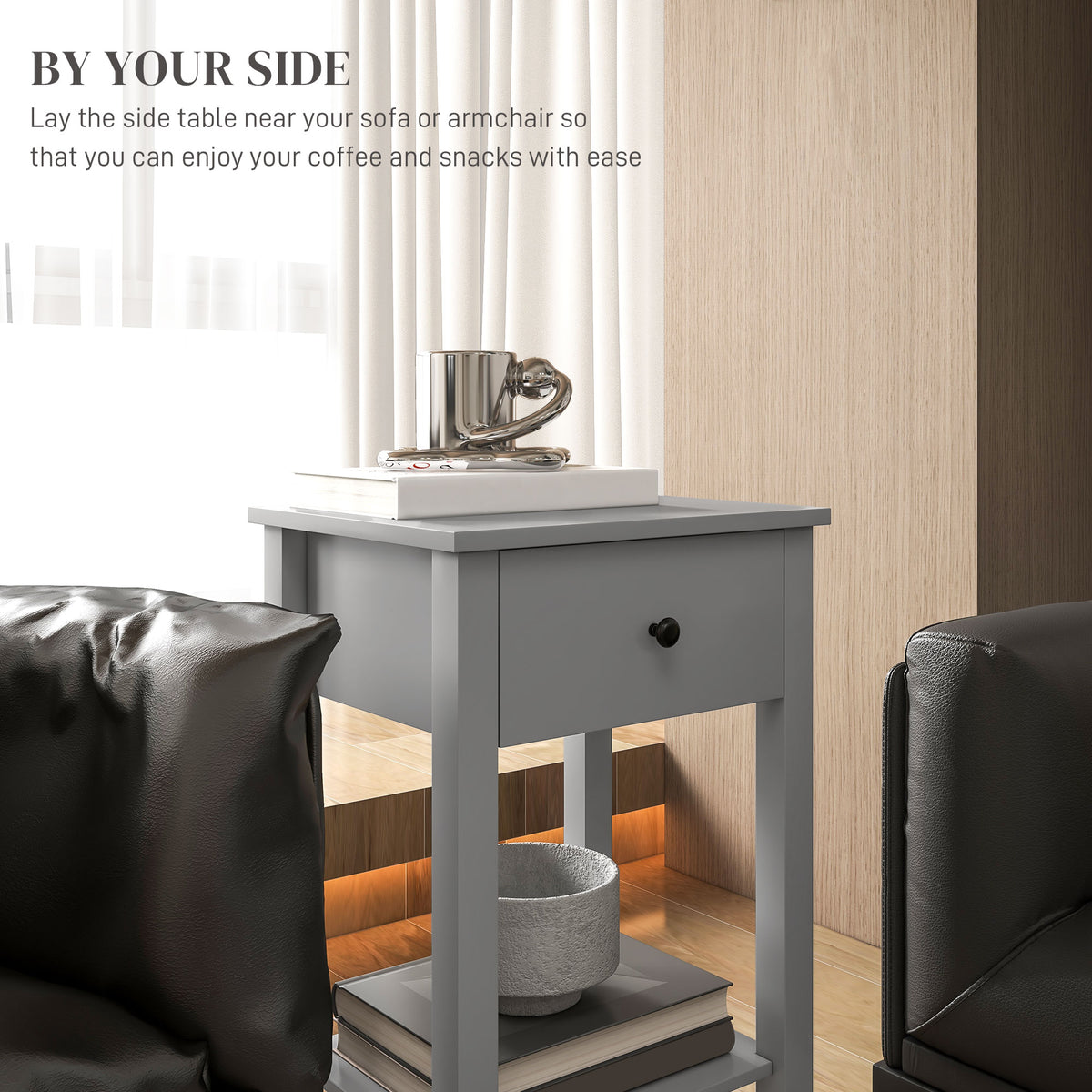 Side Table Set of 2, End Tables with Drawer and Bottom Shelf, 2-tier Nightstand for Bedroom, Living Room – view 18