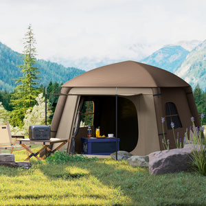 Inflatable Camping Tent, 1-2 Person Glamping Tent with Hand Pump, Blow Up Tent with Doors, Carry Bag, Khaki and Brown