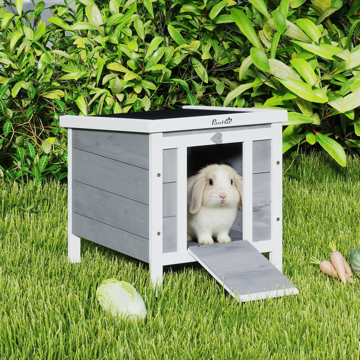 Wooden Rabbit Hutch, Bunny Cage with Waterproof & Openable Asphalt Roof, Outdoor Cat House Guinea Pig Cage Duck Shelter, Indoor Outdoor Use, 20" x 16.5" x 17", Orange