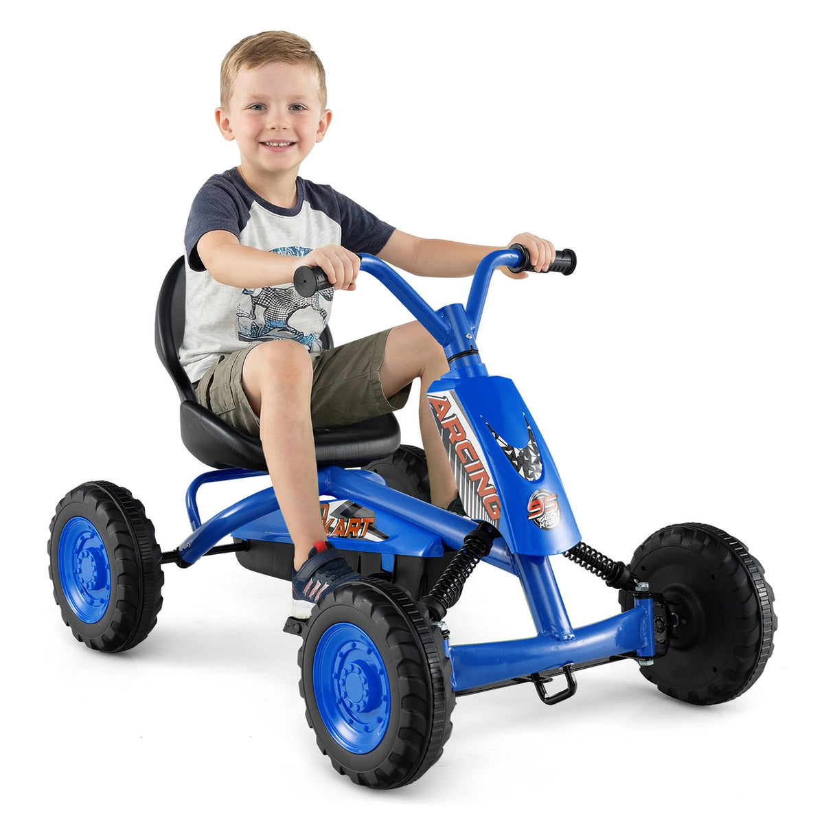 Go Kart for Kids 4 Wheel with Steering Handlebars and Adjustable Seat-Navy view 6