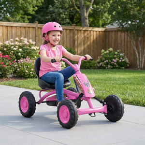 Go Kart for Kids 4 Wheel with Steering Handlebars and Adjustable Seat-Pink view 2