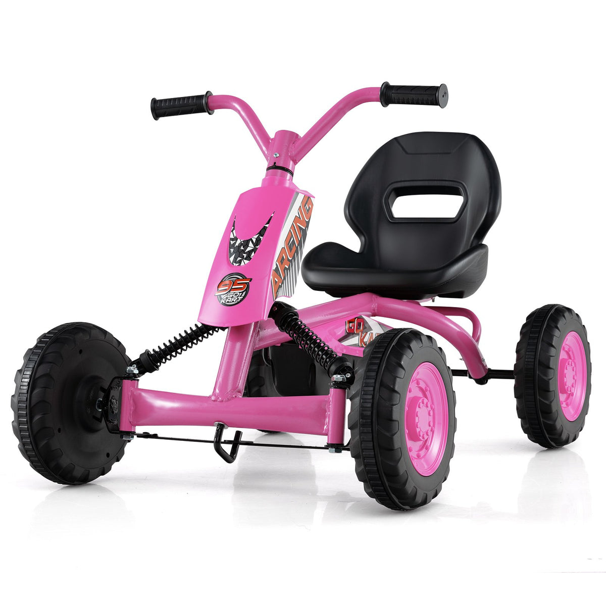 Go Kart for Kids 4 Wheel with Steering Handlebars and Adjustable Seat-Pink view 4