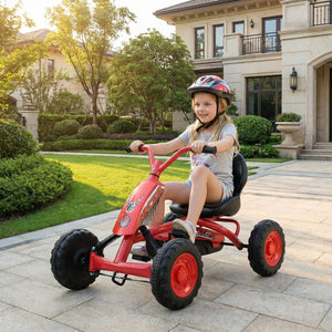 Go Kart for Kids 4 Wheel with Steering Handlebars and Adjustable Seat-Red view 3