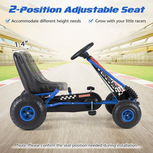 Go Kart for Kids 4 Wheels Pedal with Adjustable Seat and Multi-Terrain Wheels-Blue view 6