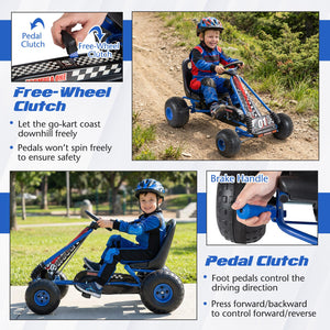 Go Kart for Kids 4 Wheels Pedal with Adjustable Seat and Multi-Terrain Wheels-Blue view 7