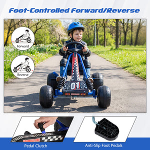 Go Kart for Kids 4 Wheels Pedal with Adjustable Seat and Multi-Terrain Wheels-Blue view 8