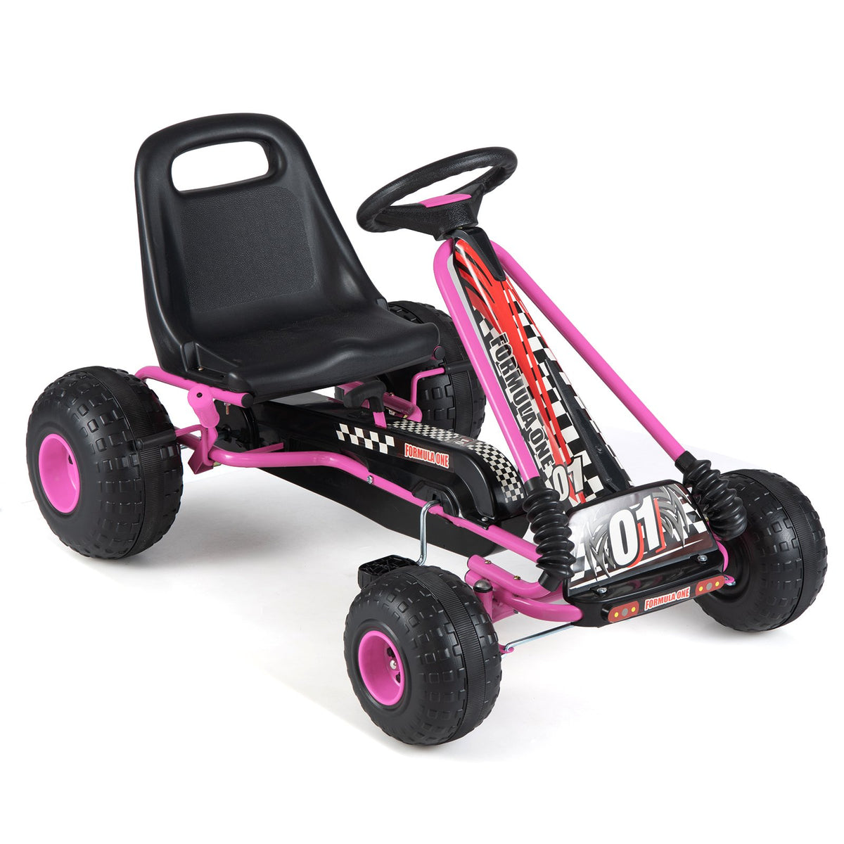 Go Kart for Kids 4 Wheels Pedal with Adjustable Seat and Multi-Terrain Wheels-Pink