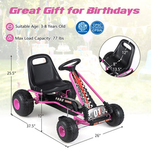 Go Kart for Kids 4 Wheels Pedal with Adjustable Seat and Multi-Terrain Wheels-Pink view 5