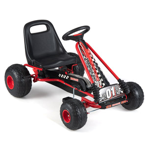 Go Kart for Kids 4 Wheels Pedal with Adjustable Seat and Multi-Terrain Wheels-Red