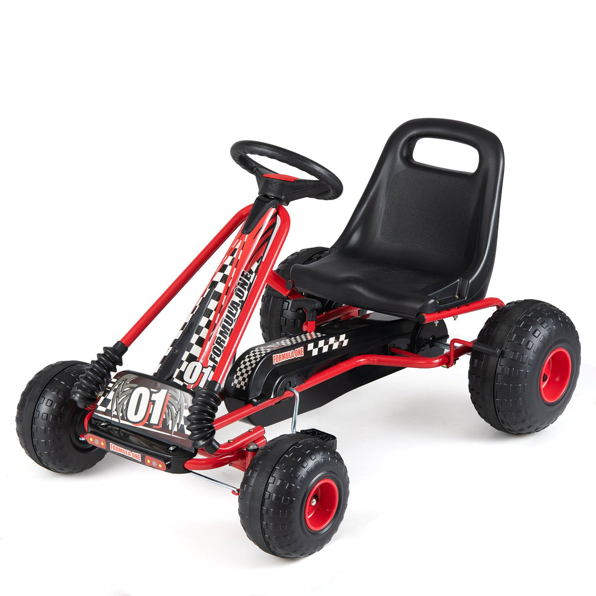 Go Kart for Kids 4 Wheels Pedal with Adjustable Seat and Multi-Terrain Wheels-Red view 4