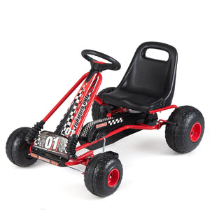 Go Kart for Kids 4 Wheels Pedal with Adjustable Seat and Multi-Terrain Wheels-Red view 4