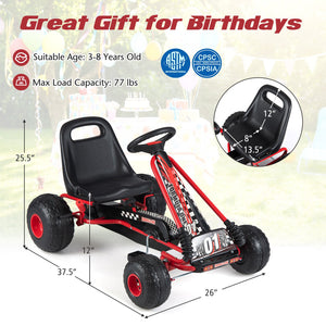 Go Kart for Kids 4 Wheels Pedal with Adjustable Seat and Multi-Terrain Wheels-Red view 5