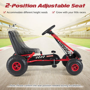 Go Kart for Kids 4 Wheels Pedal with Adjustable Seat and Multi-Terrain Wheels-Red view 6