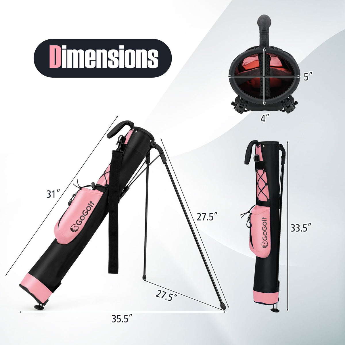 Golf Stand Bag Lightweight Golf Bag for The Driving Range-Pink view 3