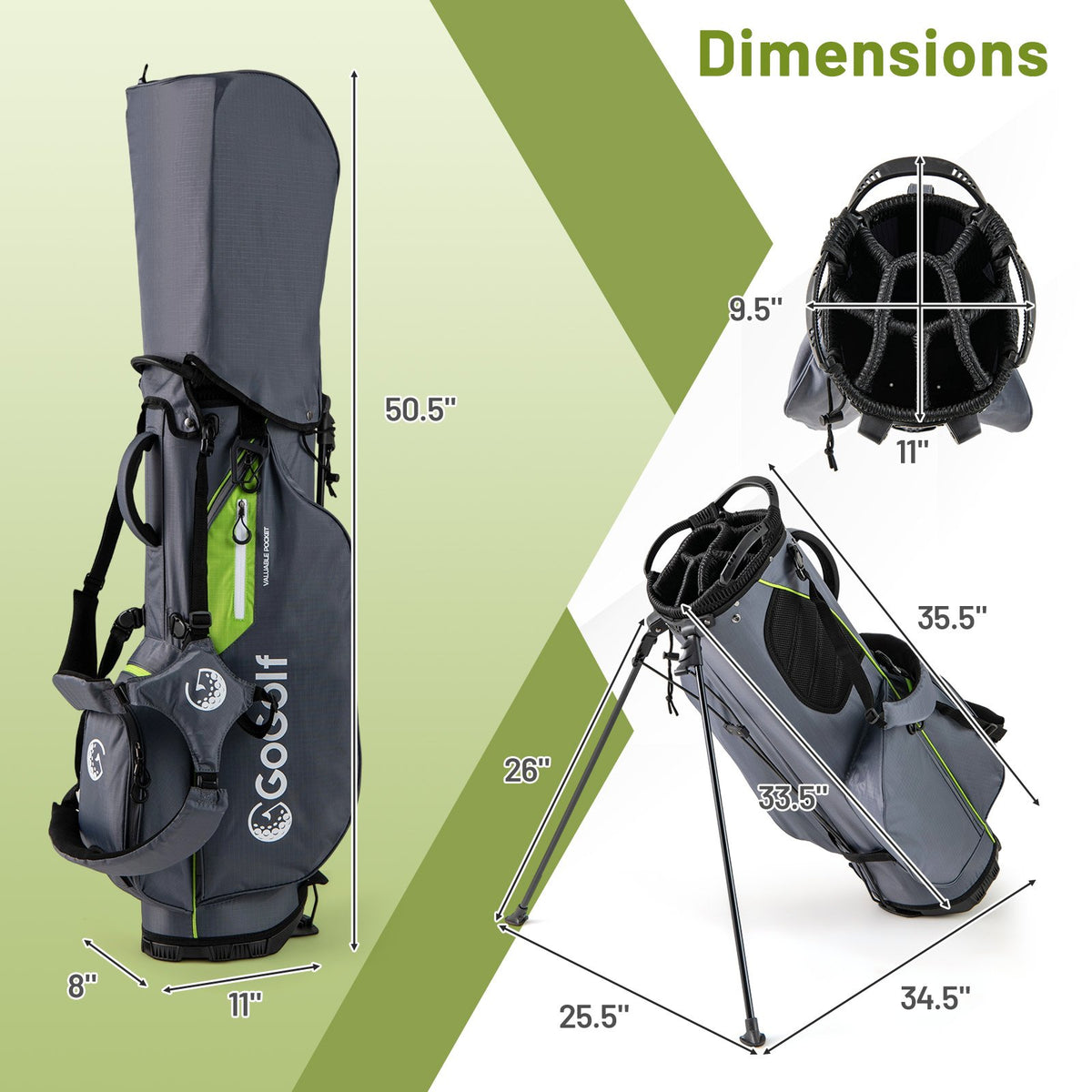 Golf Stand Bag Lightweight Golf Bag with 8 Way Top Dividers and 5 Zippered Pockets-Gray view 4