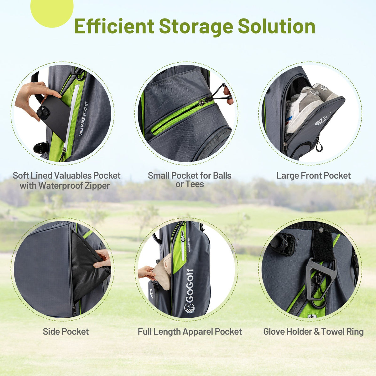 Golf Stand Bag Lightweight Golf Bag with 8 Way Top Dividers and 5 Zippered Pockets-Gray view 6