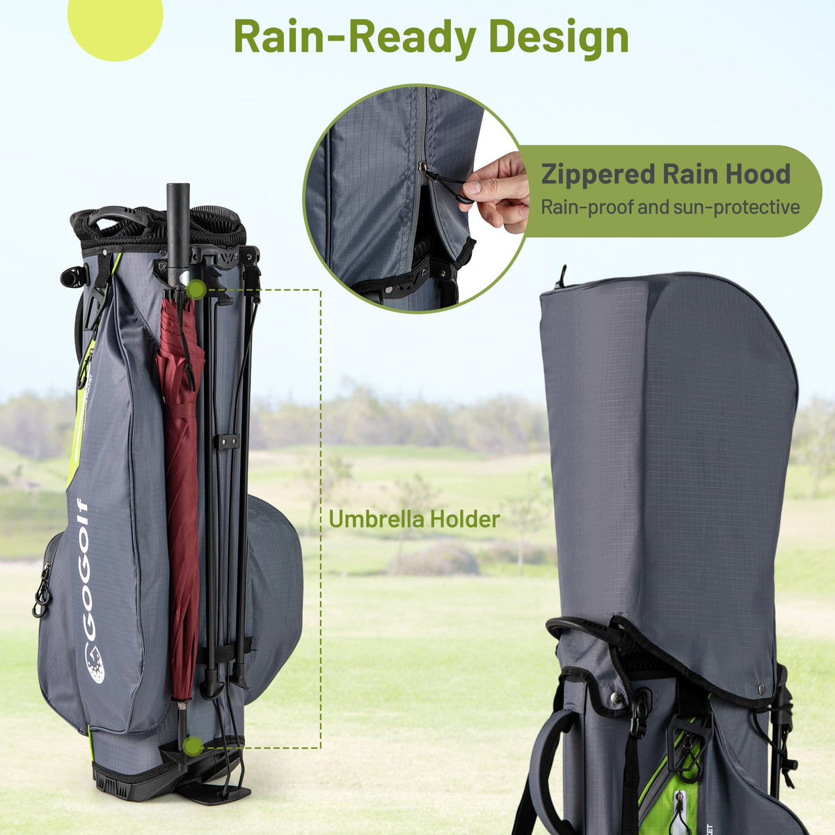 Golf Stand Bag Lightweight Golf Bag with 8 Way Top Dividers and 5 Zippered Pockets-Gray view 7